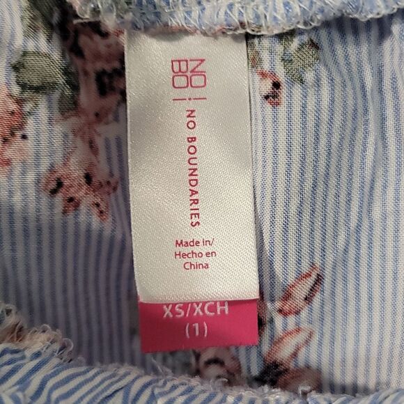 𝅺no Boundaries Off Shoulder Blue & White Striped and Floral Blouse - Picture 5 of 5